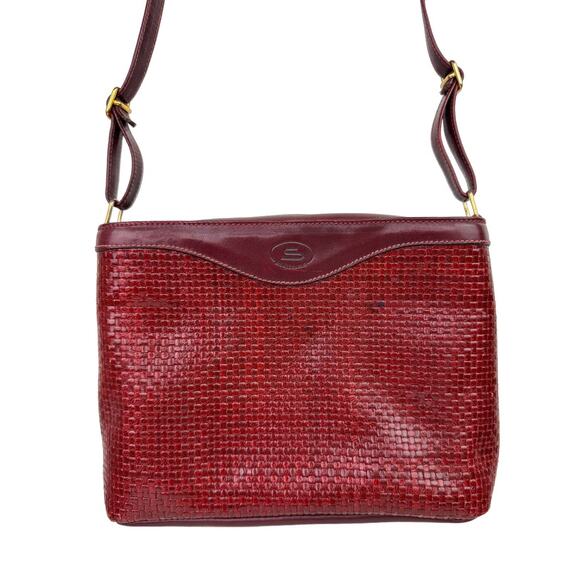 Vintage Monte Carlo Womens Red Woven Leather Adjustable Strap Shoulder Bag - Picture 1 of 9